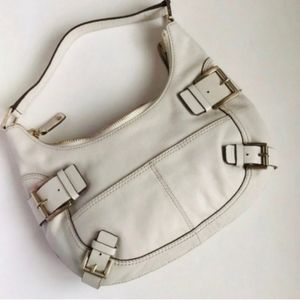 Michael Kors white genuine leather hobo bag shoulder bag purse with buckles